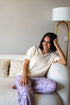 Women summer pajama set Creamy T-shirt + Mauve Flowers Pants